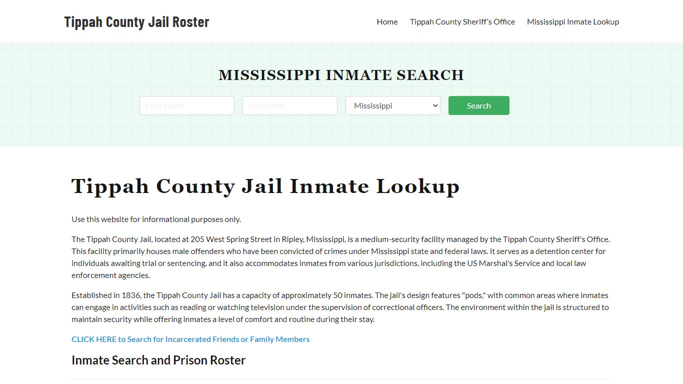 Tippah County Jail Roster Lookup, MS, Inmate Search